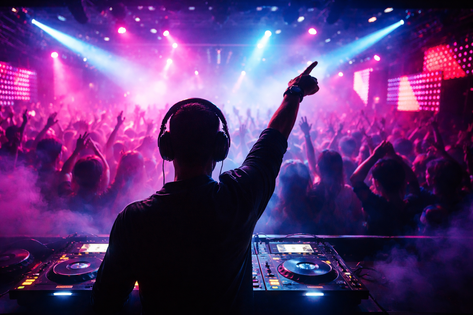Pool party with DJ and crowd