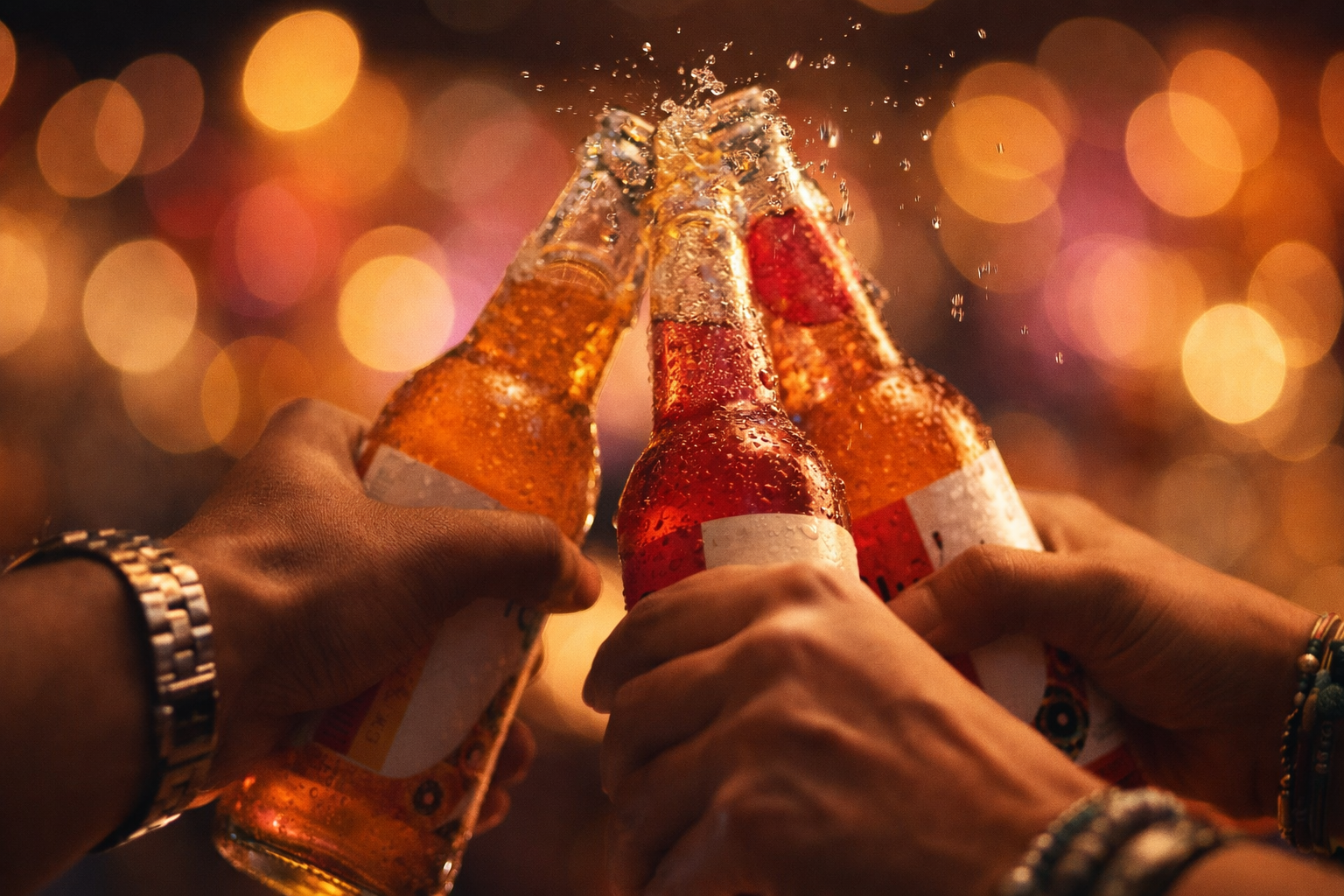 Friends clinking Flingit bottles in a toast